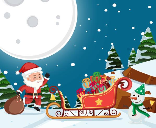 Santa delivery gift at night vector