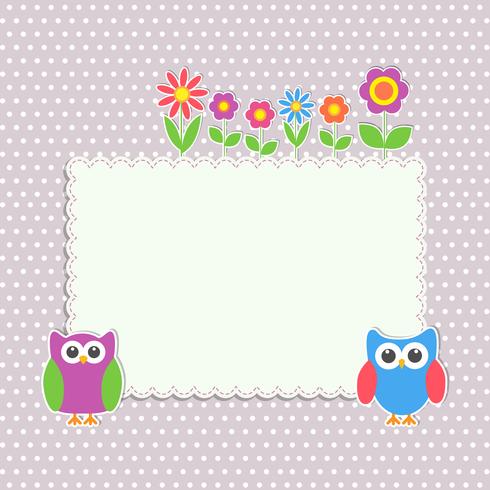 Frame with cute owls and flowers vector