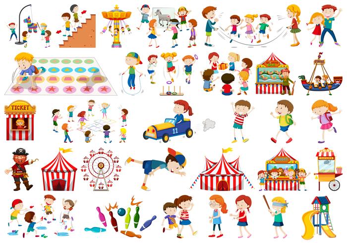 Conjunto de niños jugando vector