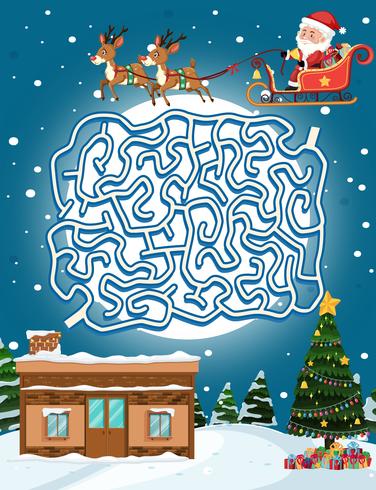 Santa claus maze game template vector