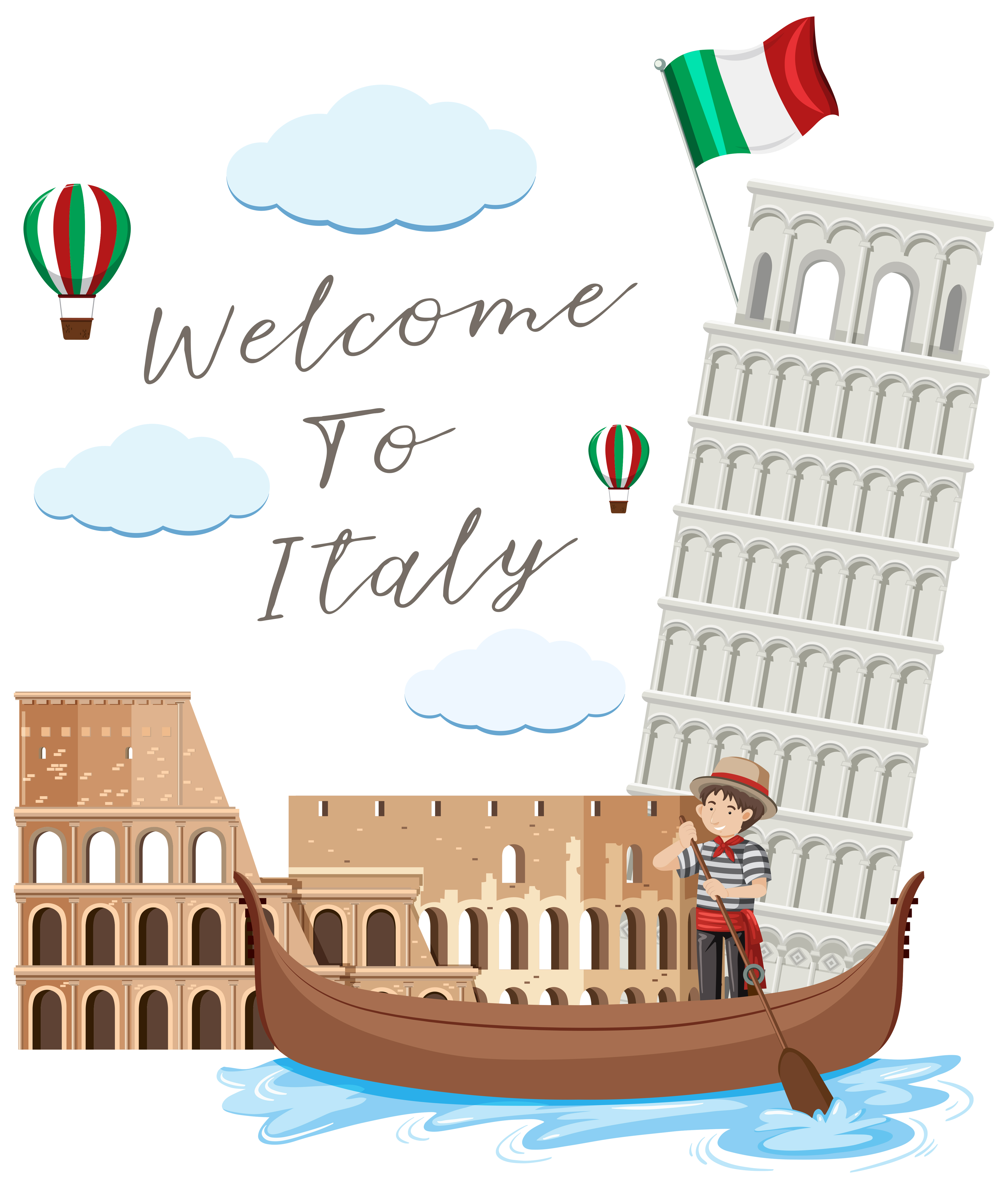 Italy Landmark on White Background 589346 Vector Art at Vecteezy