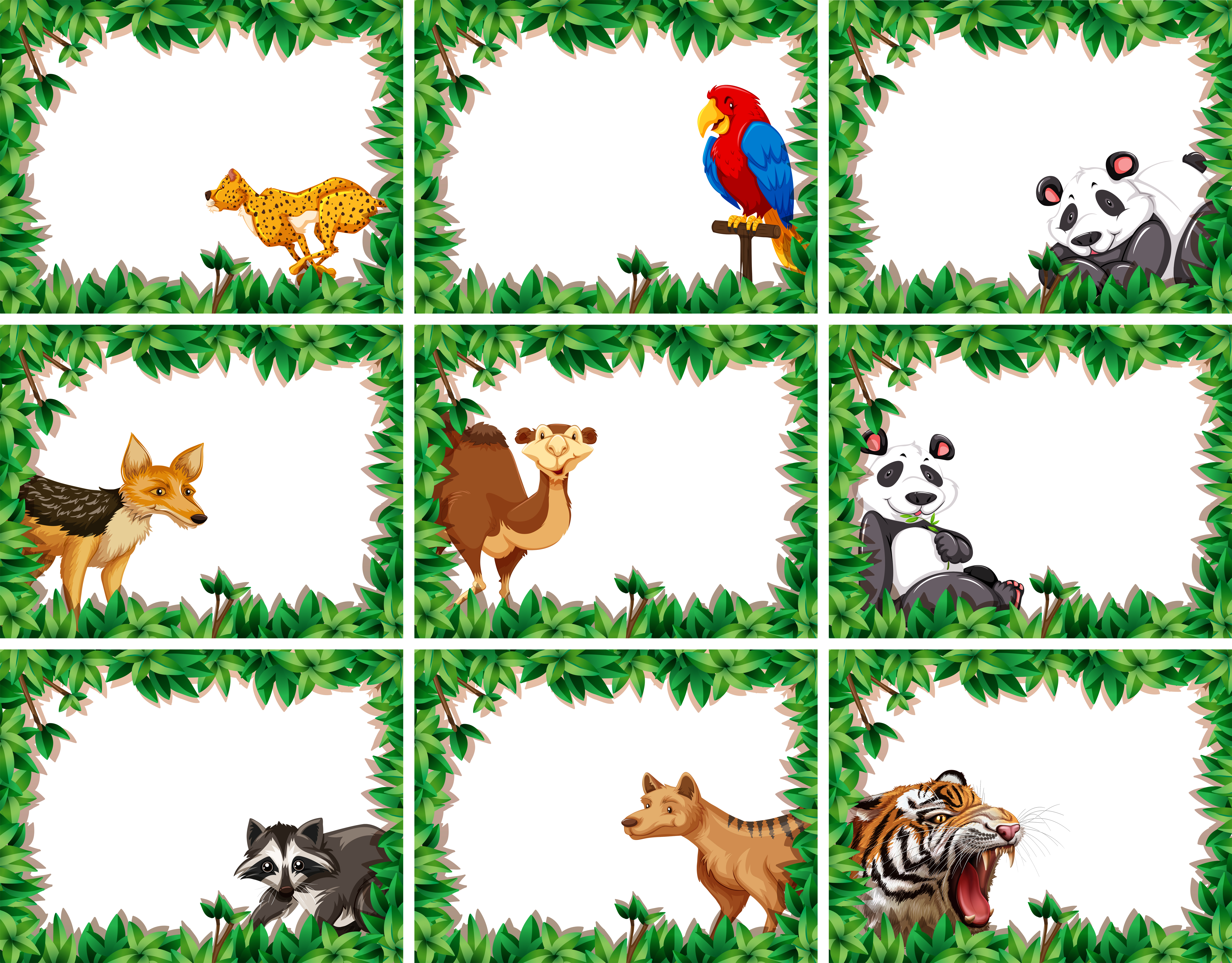Download Set of animal on nature border - Download Free Vectors, Clipart Graphics & Vector Art