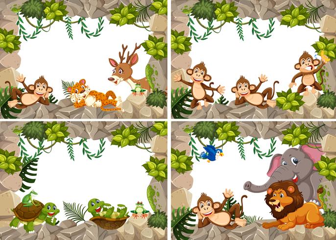 Set of wild animals nature frame vector