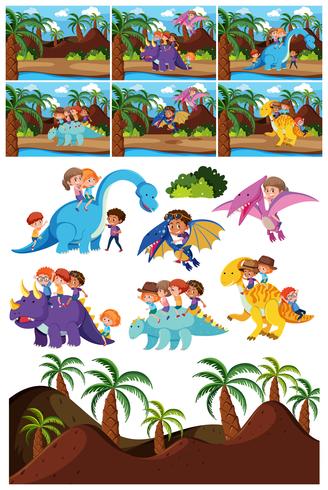 Set of dinosaur character and scene vector