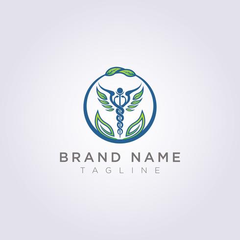 Diseñe un logotipo con una combinación de círculos, hojas y símbolos de salud para su empresa o marca vector