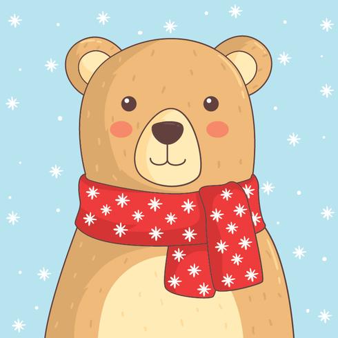 Bear With Red Scarf Vector