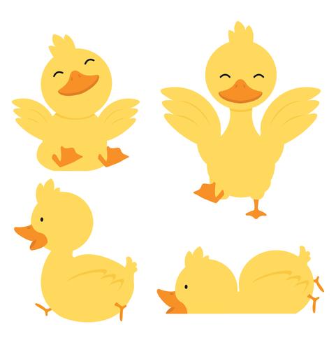 Cute yellow duck character set vector