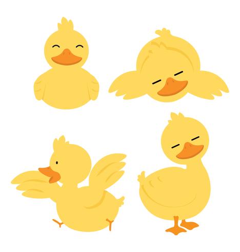 Cute yellow little duck set vector