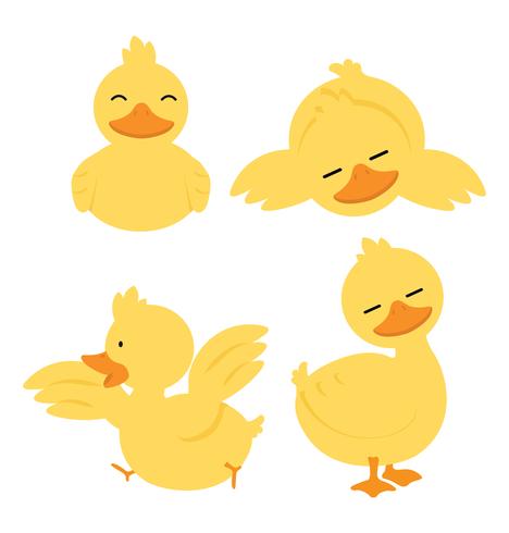 Cute yellow little duck set vector