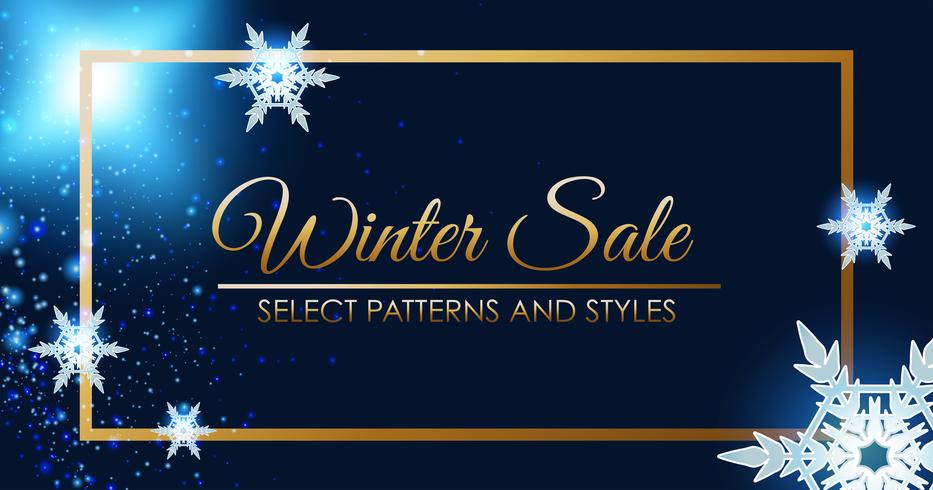 Winter sale poster design with golden frame vector