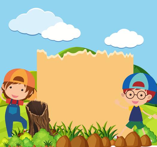 Border template with two boys in park vector