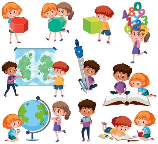 Set of student with learning tools vector