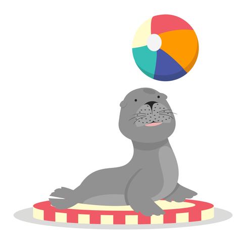 circus sea lion with ball character cartoon vector