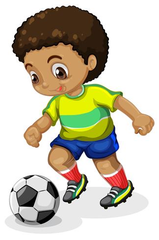 Boy running with soccer ball vector