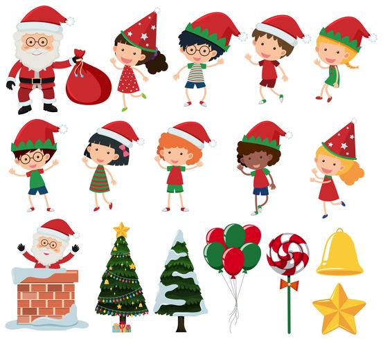 A Set of Kids in Christmas vector