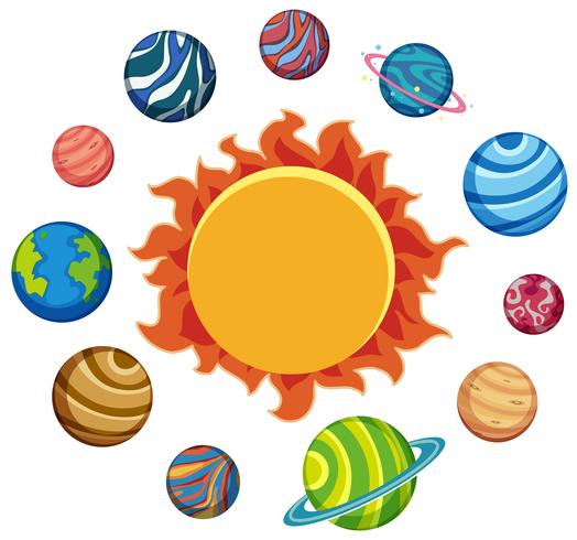 Conjunto de planetas y sol. vector