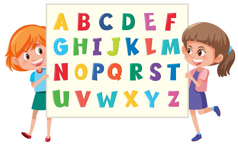 Girls holding english alphabet vector