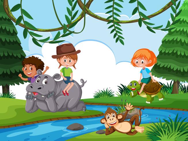 Niños en el fondo de la naturaleza vector