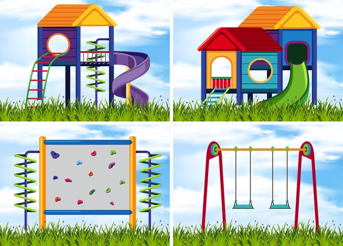 Four scenes with play stations at playground vector