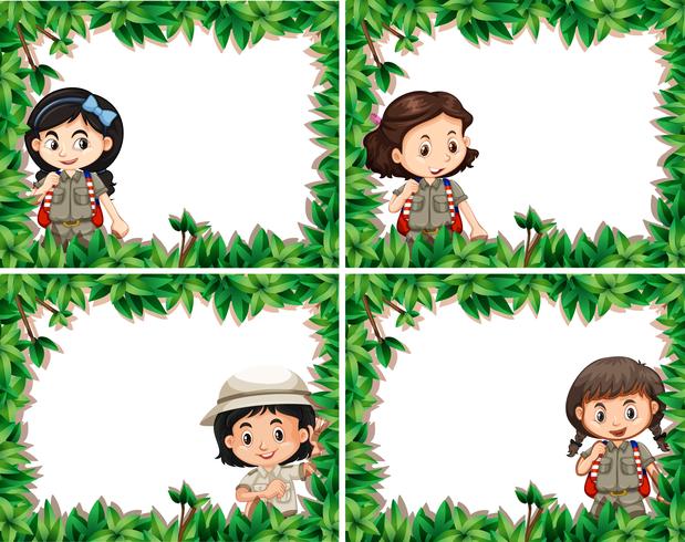 Set of girl scout frame vector