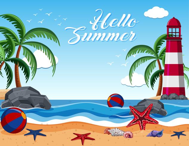 Summer background with lighthouse on the island vector