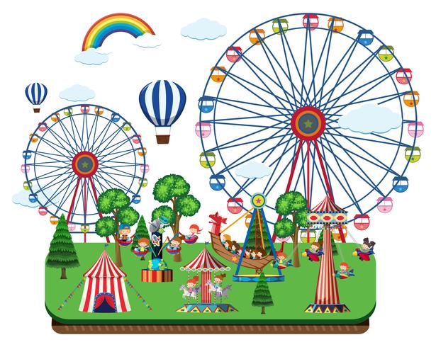 Fair scene with amusement rides vector