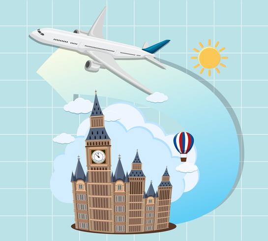 London landmarks with airplane vector