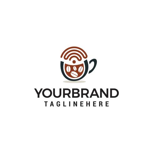 Cup of coffee with wi-fi icon logo design concept template vector