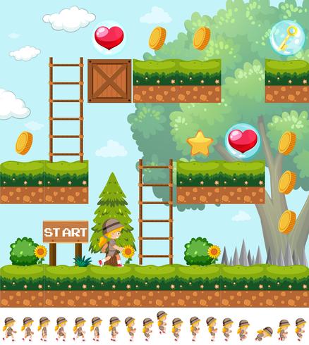 Girl collecting coin game template vector