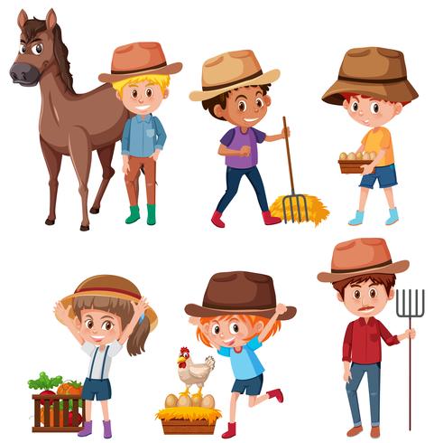 A set of farmer on white background vector