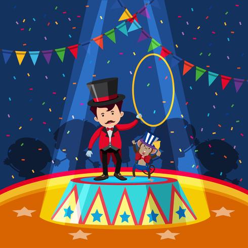 Circus trainer and monkey on stage vector