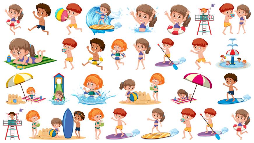 Conjunto de niños de vacaciones vector