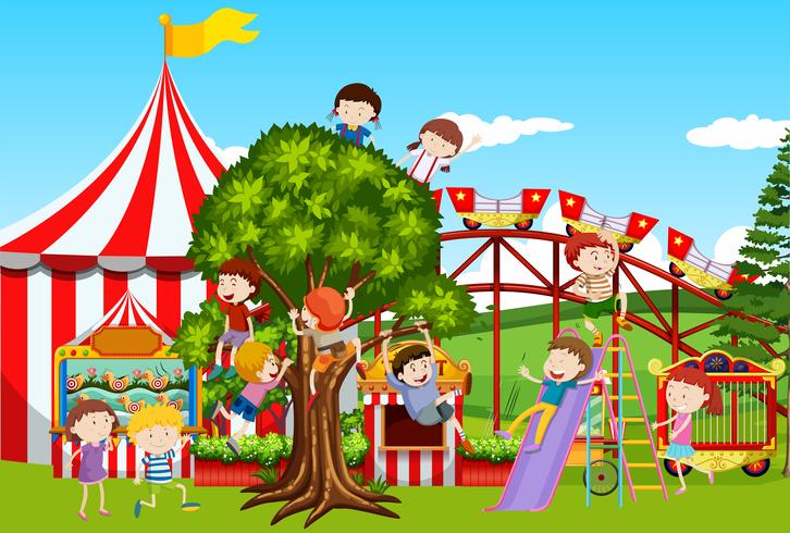 Many kids playing in the fun park vector