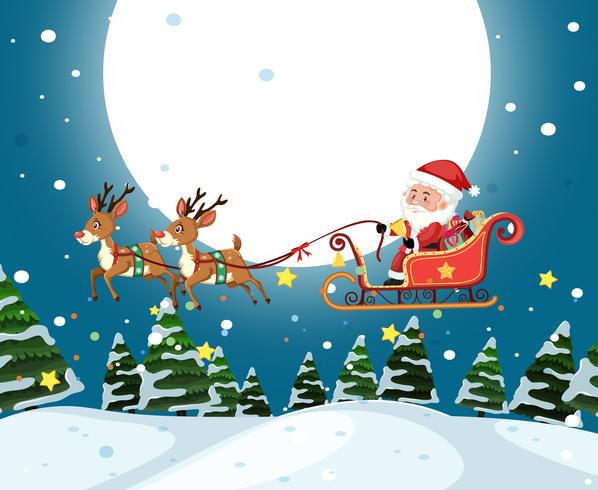 Santa riding sleigh christmas template vector