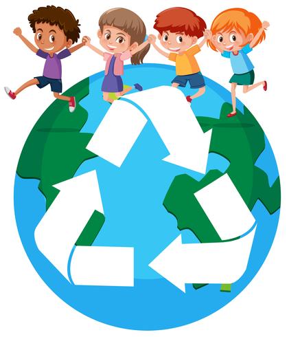 Children around the world recycling concept vector