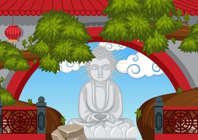 Buddha statue behind the wall vector