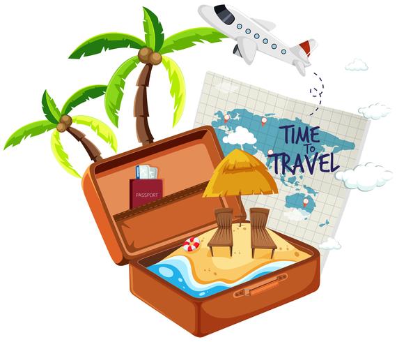 Summer beach in the suitcase vector