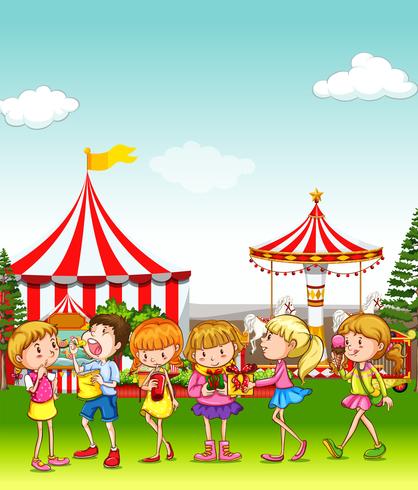 Children having fun at the amusement park vector