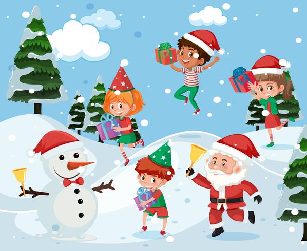 Children playing outside in snow vector