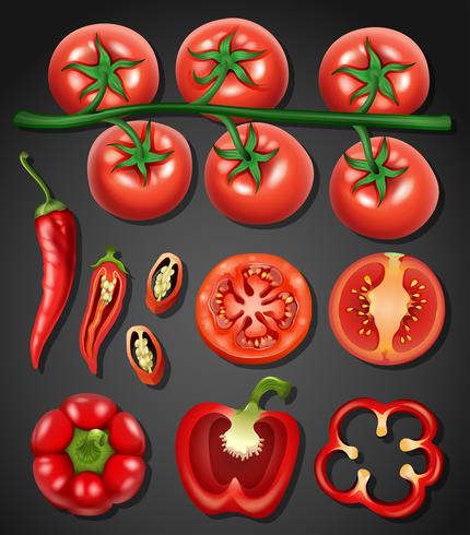 Un conjunto de tomate y chile vector