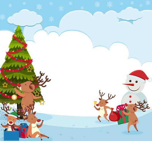 Background design with reindeers and snowman vector