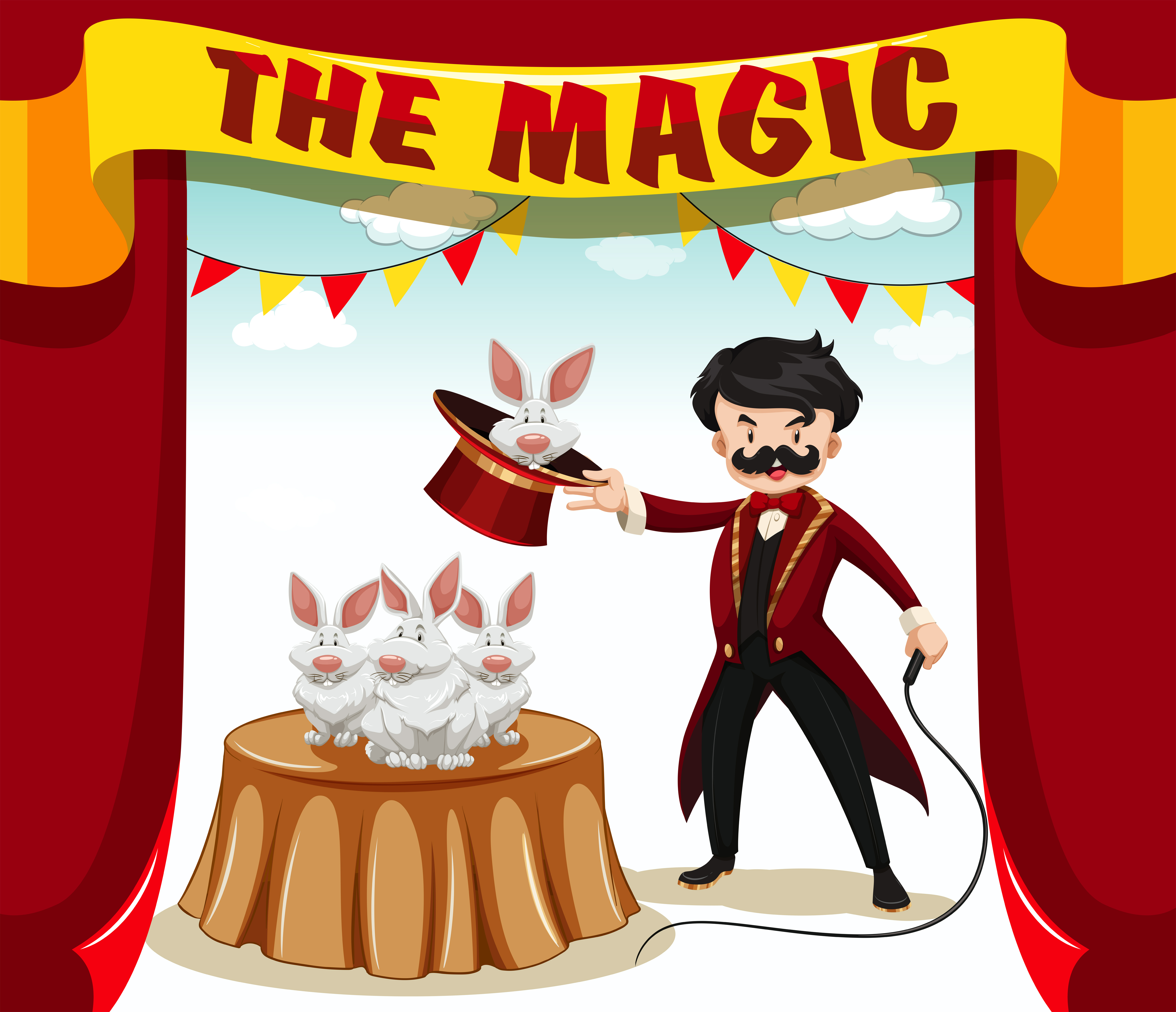 Magic show with magician and rabbits 591488 Vector Art at Vecteezy