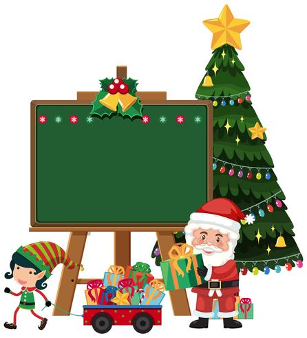 Santa claus with elf blackboard template vector