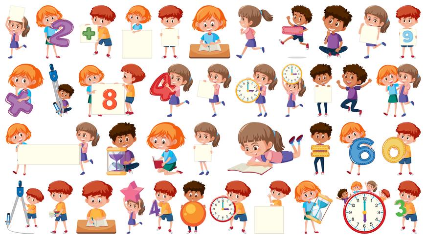 Set of mathematic kids character vector