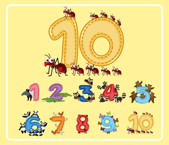 Numeros Del Uno Al Diez Con Animales Lindos Descargar Vectores