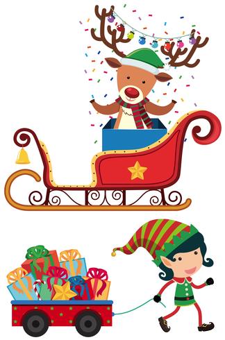 Reindeer and elf for christmas vector