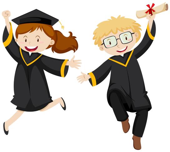 Man and woman in black graduation gown vector