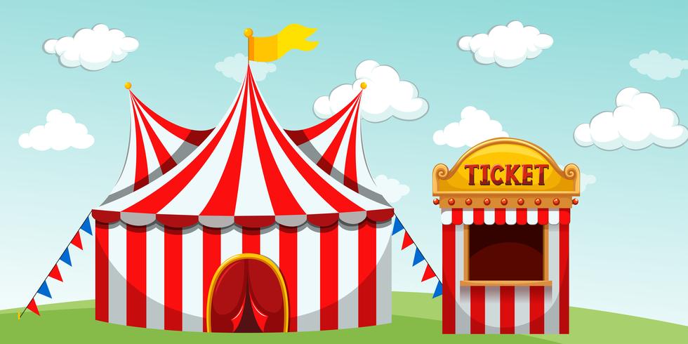 Circus tent and ticket booth. 