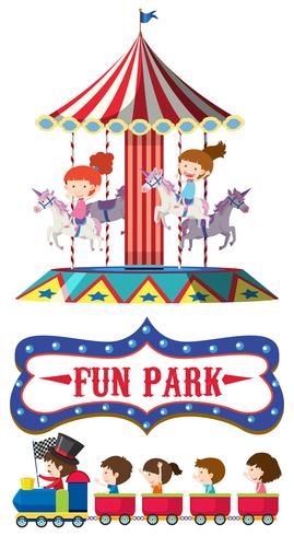 Train and carousel ride vector