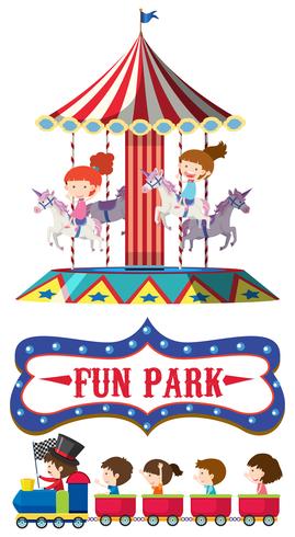 Train and carousel ride vector